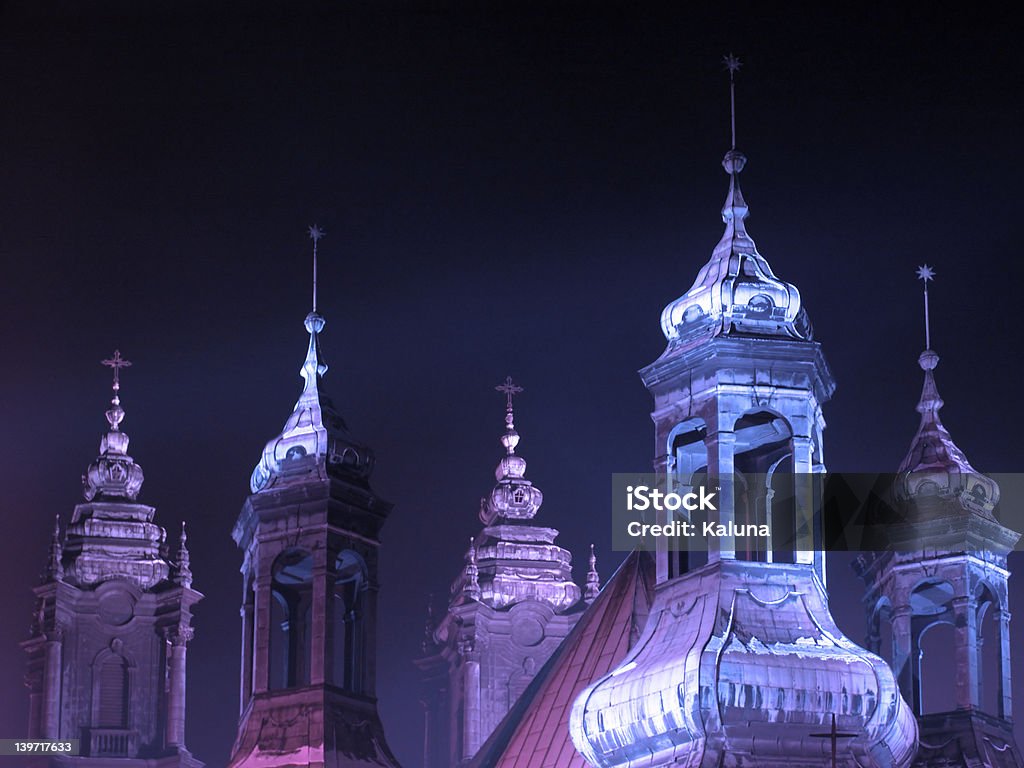 Reaching the skies Cathedral towers at night in Poznan, Poland Architecture Stock Photo