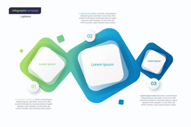 Abstract vector gradient minimalistic infographic template composed of 3 rounded squares Abstract vector gradient minimalistic infographic template composed of 3 rounded squares. square cropped stock illustrations