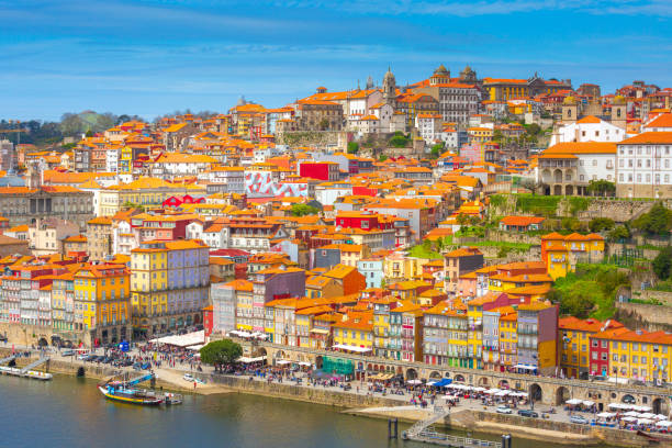 porto, portugal old town view with promenade - porto portugal bridge international landmark imagens e fotografias de stock