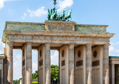 Berlin, Germany - July 14, 2010 : The Brandenburg Gate, landmark tourist destination.