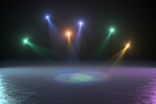 Neon Lights, Lens Flare, Stage Lights, Black Background