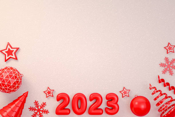 istock 2023 New Year, Christmas Ornaments on White Snow Background 1397181999