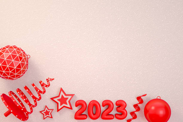 istock 2023 New Year, Christmas Ornaments on White Snow Background 1397182694