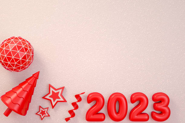 istock 2023 New Year, Christmas Ornaments on White Snow Background 1397182721