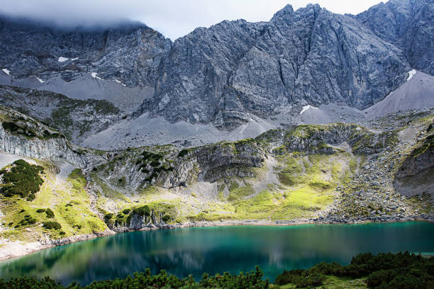 A lake in a mountain valley. stock photo
