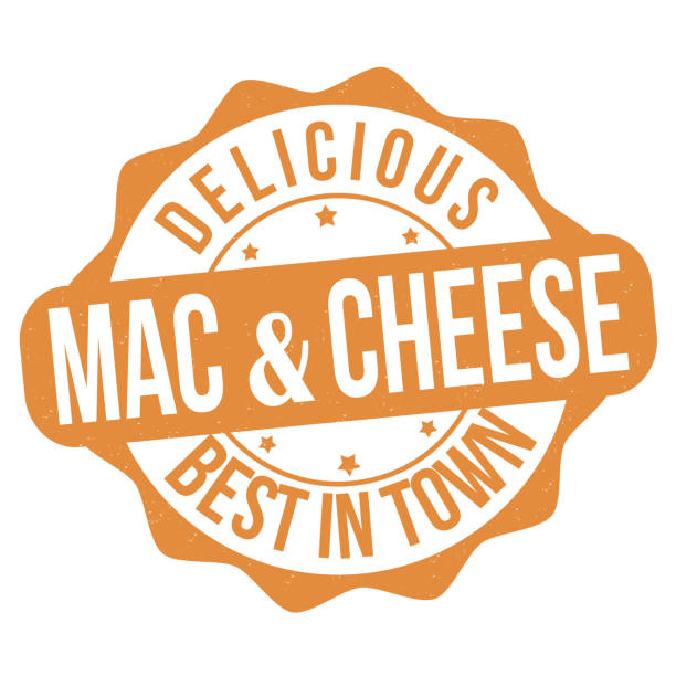 mac 및 치즈 라벨 또는 스탬프 - cheesy grin illustrations stock illustrations