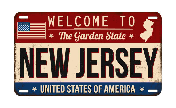 witamy w new jersey vintage zardzewiała tablica rejestracyjna - license plate metal rusty old stock illustrations