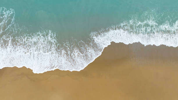 istock Top view beach front with a summer tropical beach and water wave on the beach,aerial view image background 1397186831