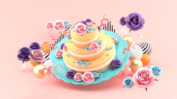 istock The wedding cake is surrounded by flowers on a pink background.-3d rendering.