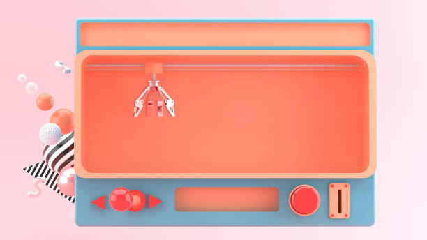 Crane Claw Machine Games Isolated on pink background. 3D rendering stock photo