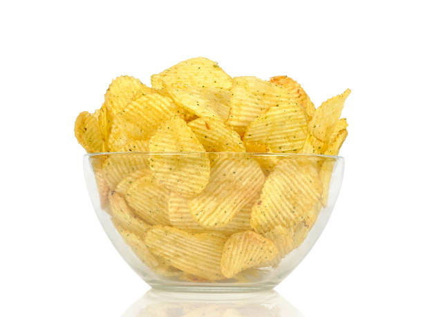 istock Large glass bowl with spiced potato chips. 1397191250