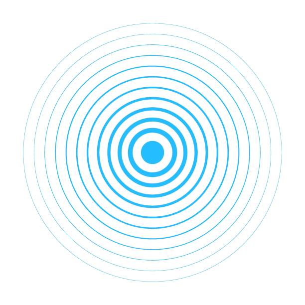 ilustraciones, imágenes clip art, dibujos animados e iconos de stock de efecto de onda de círculo azul. señal de radar, onda sonora o anillos de agua - ripple concentric wave water