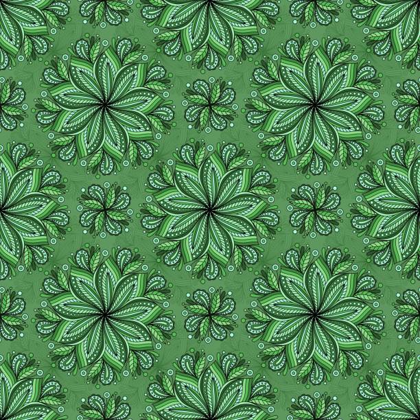 밝은 녹색의 이음새가 없는 벡터 배경과 페이즐�리 패턴 - paisley pattern seamless green stock illustrations