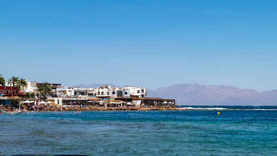 View of the coastline in the city of Dahab in the egyptian sinai.