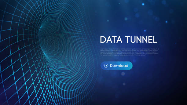 데이터 브리지 벡터 그림입니다. 트래픽 빅 데이터 및 데이터 시각화. 통신 네트워크 디지털 기술 배경 - computer software tunnel data technology stock illustrations
