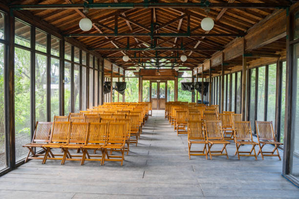 Wooden auditorium retro wooden chairs