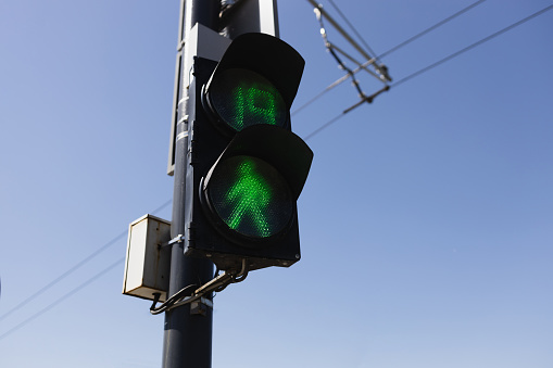 Green traffic light, low angle view