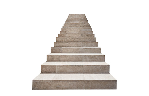 Stone steps leading upwards isolated on white background.
