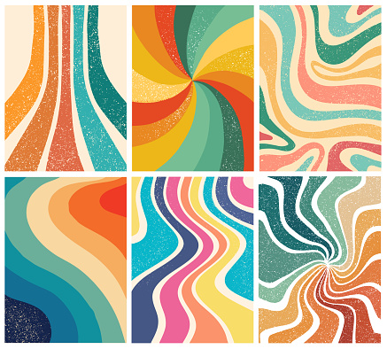 Groovy backgrounds wallpaper set. Abstract retro 70s 80s prints for posters, cards, templates, etc. EPS 10