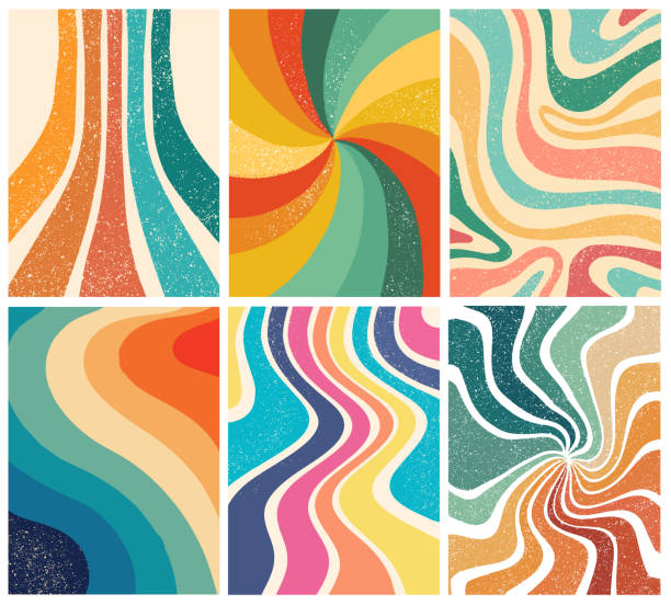 Set of groovy backgrounds Groovy backgrounds wallpaper set. Abstract retro 70s 80s prints for posters, cards, templates, etc. EPS 10 1970s style stock illustrations