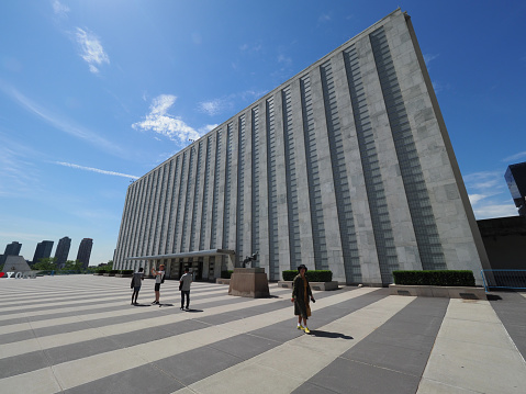 New York, USA - June 24, 2019: Exterior image of the United Nations Visitor Centre.