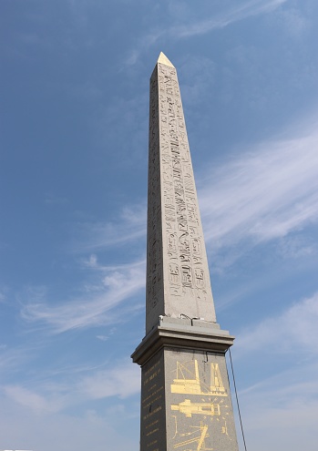The obelisk of the Place de la Concorde in Paris where you can see Egyptian hieroglyphics