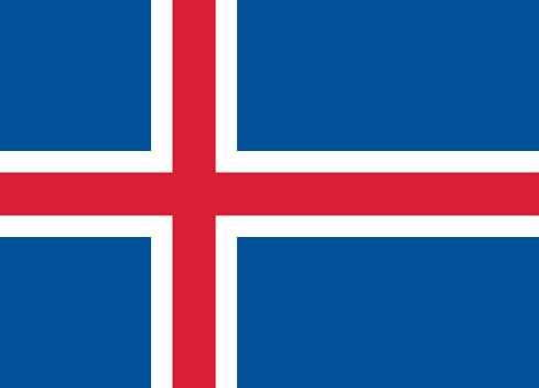 Iceland flag. The official national flag of Iceland, a Nordic Island country in the North Atlantic Ocean. Flat icon. Texture map. Vector illustration