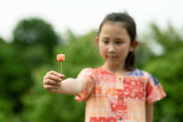 Japanese girl and hydrangea (7 years old)