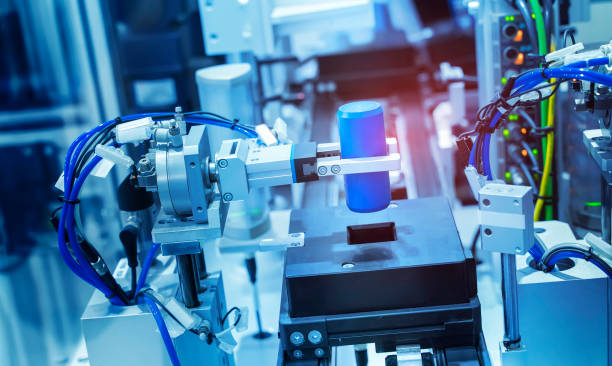 istock Automatic industrial robotic robot working, industry 4.0 and technology concept 1397212275