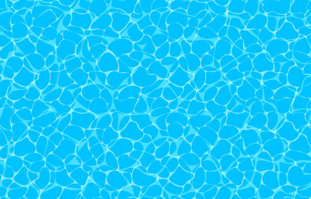ilustraciones, imágenes clip art, dibujos animados e iconos de stock de patrón oceánico vectorial sin fisuras con ondulación cáustica en el agua. ilustración de la piscina de la vista superior. - charca