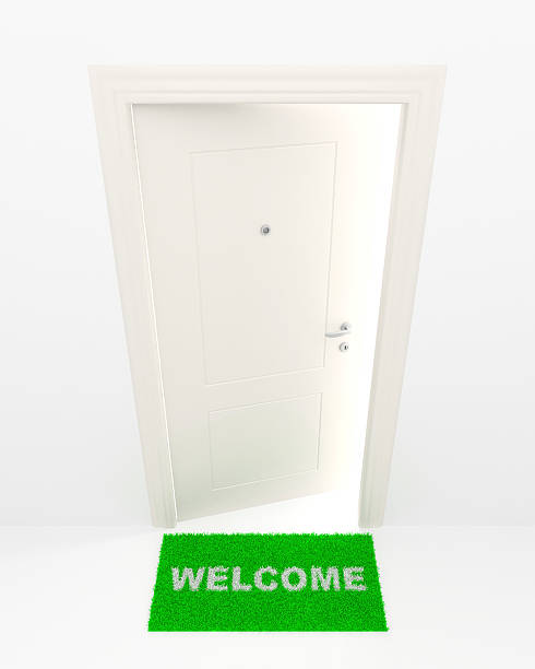 istock The white door and green rug. 139721570