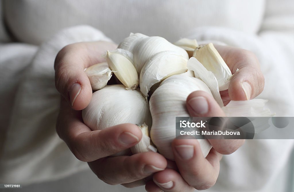 Woman holding garlic. Woman holding garlic. Concept - Simple Life.Woman holding garlic. Concept - Simple Life. Garlic Stock Photo