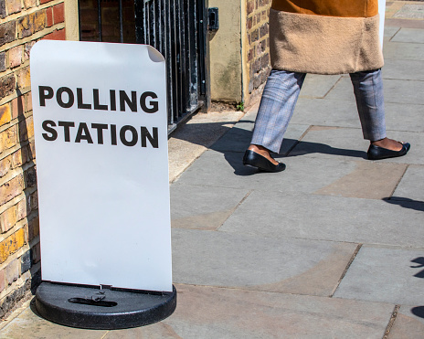 A sign outside a Polling Station during a local election in central London, UK.