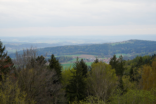 Landscape shot of a Bavarian wooded area at an altitude of 600 meters