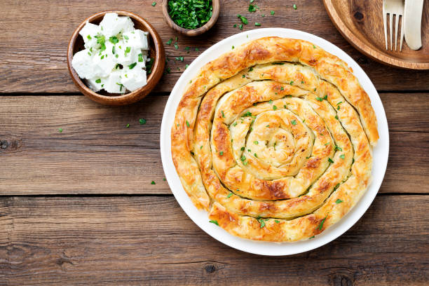 Traditional feta cheese phyllo pastry pie