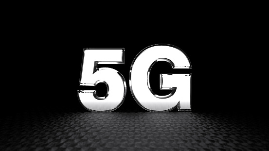 5G LTE title made of metal. Technology sign. 3d illustration