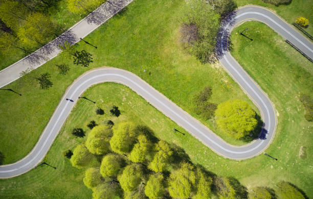 istock Aerial view of road in forest. 1397229109