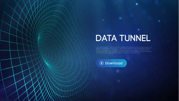 Vector illustration of Big data tunnel vector illustration. Abstract digital background. Computer data tunnel technology. Sorting data and network security. Innovation technology business abstract background