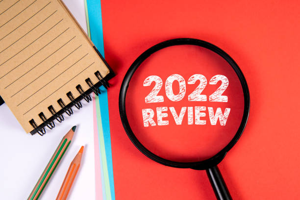 istock 2022 Review. Magnifying glass on a red background 1397230428