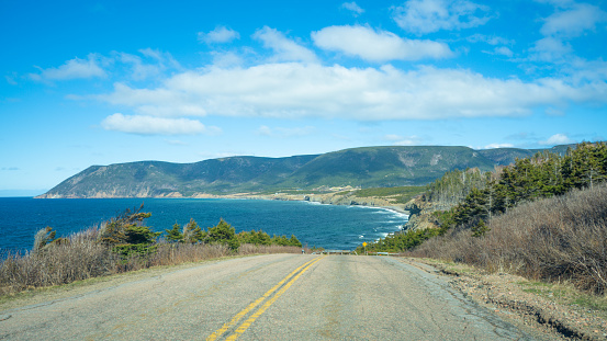 View of the mountain seen through the road Cape Breton, Nova Scotia, Canada