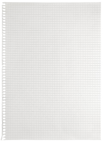 Checked spiral notebook page paper background, old aged white chequered ring binder sheet flat lay A4 copy space, isolated vertical grey squared pattern maths notepad, torn out stapled blank empty blocknote notepaper closeup, school concept metaphor, large detailed textured macro