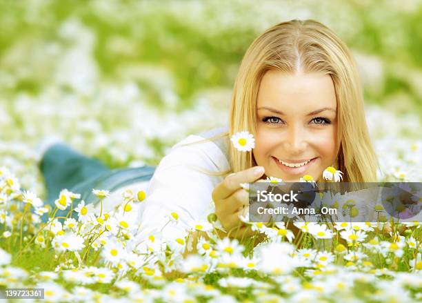 Beautiful Girl Enjoying Daisy Field Stock Photo - Download Image Now - Activity, Adult, Adults Only