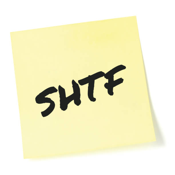 istock Shit Hits The Fan initialism SHTF black marker written text preppers notice, societal collapse preparedness concept, isolated yellow post-it to-do list sticky note adhesive reminder sticker, problems metaphor macro closeup, mankind doomsday crisis danger 1397233624