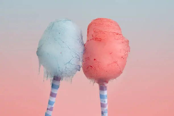 Front view of pink and blue cottoncandy