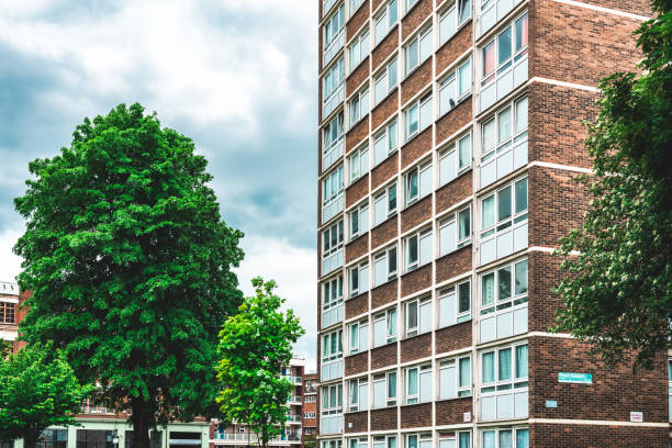 Old council tower block in London , UK
