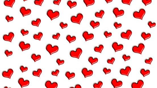 Seamless pattern with red hearts. Romantic creamy peach background for textile, wallpaper, fabric, design.