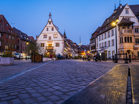 Obernai main square and town hall, Alsace, France