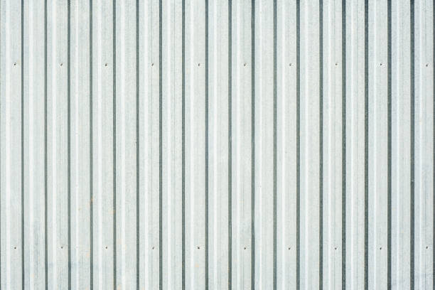 istock Closeup of grey corrugated steel panel 1397241341