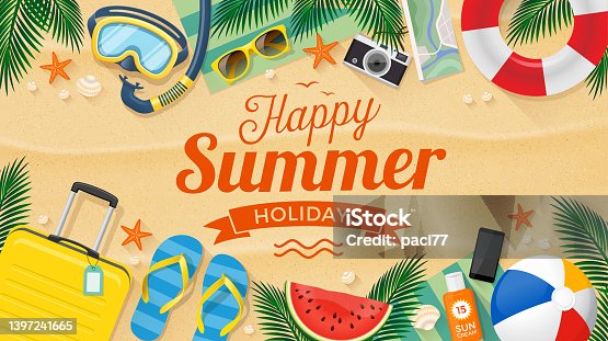 istock Happy Summer Holidays with beach summer accessories. 1397241665