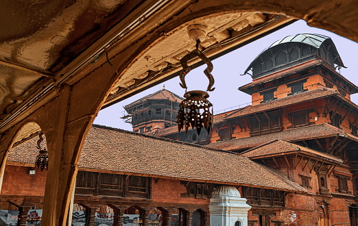 Buildings in courtyard of Hanuman Dhoka,  Kathmandu Durbar Square, Kathmandu, Nepal